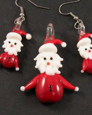 6362 - SET Mos Craciun / Santa Claus, charms si pandantiv, sticla lampwork