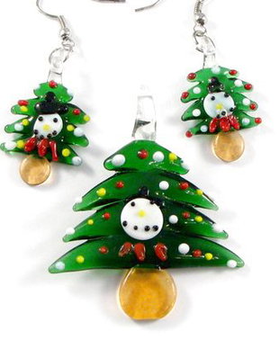 6309 - SET Braduti de Craciun, charms si pandantiv, sticla lampwork