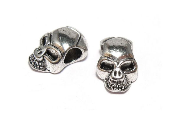 Margele din metal, craniu, argintiu antichizat, 12x8 mm