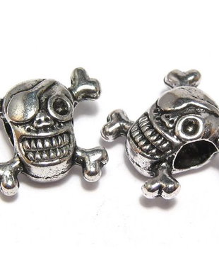 Margele din metal, craniu, argintiu antichizat, 14x15 mm
