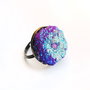 Inel  statement cu Quartz Solar electroplacat titanium druzy - violet rainbow