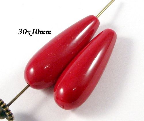 6381 - (2buc) Perle tip Mallorca, picatura, rosu, 30x10mm