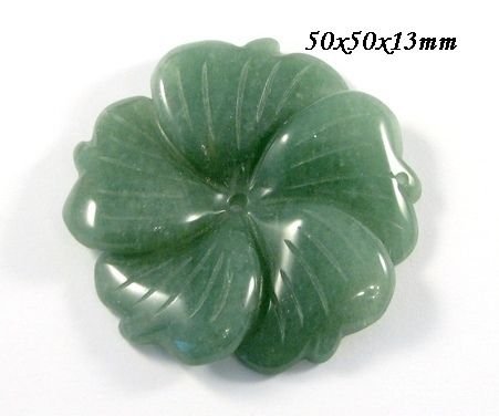 6202 - Pandantiv, floare sculptata, aventurin verde, 50x50x13mm