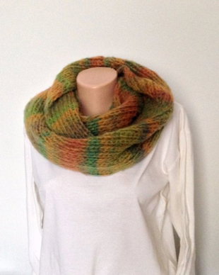 Fular tricotat mohair lana circular maro ruginiu verde accesorii iarna