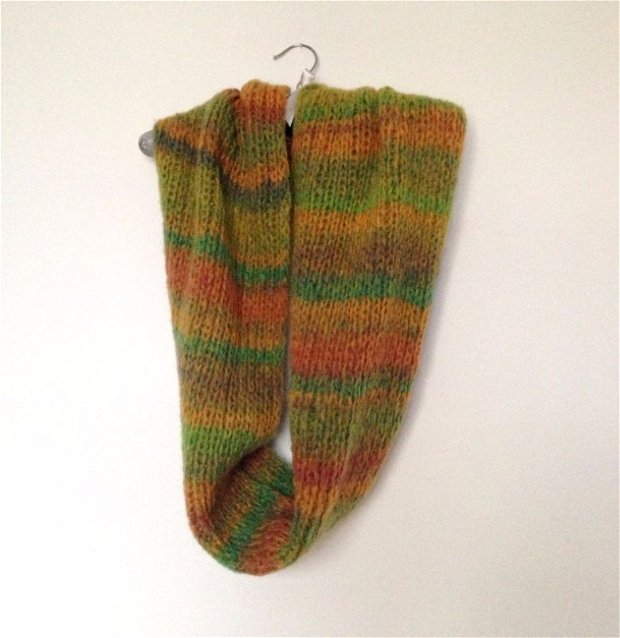 Fular tricotat mohair lana circular maro ruginiu verde accesorii iarna