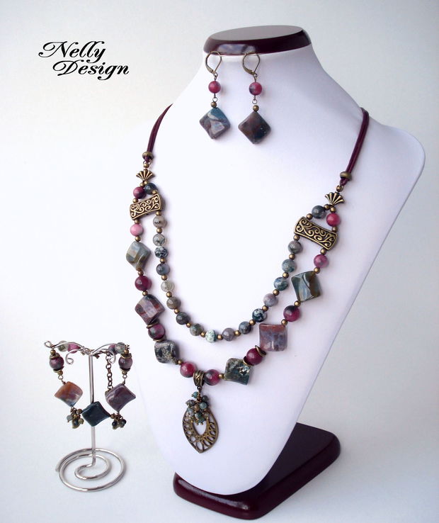 "Agate & bronze" - Set colier, bratara, cercei