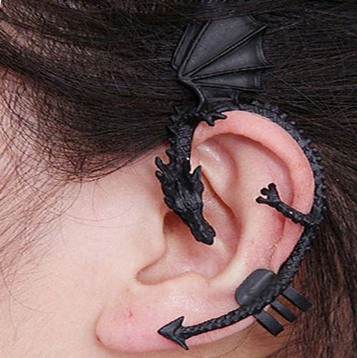 6407 - (1buc) Baza cercel armura / ear cuff, dragon, negru mat REZERVAT