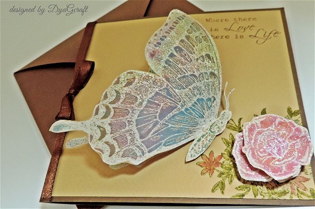 Felicitare handmade "Butterfly and Rose"