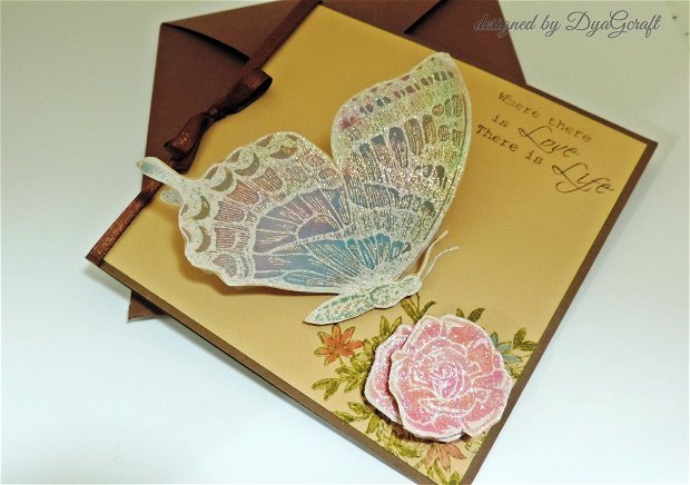 Felicitare handmade "Butterfly and Rose"