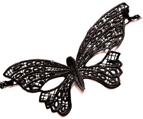 6158 - Masca, dantela bumbac aspect matasos, negru, fluture