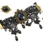 6160 - KIT Baza bratara, dantela bumbac cu aspect matasos, negru, inel reglabil, cabochon