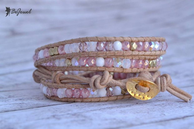 Bratara wrap cu snur de piele si cristale ''Rosaline''