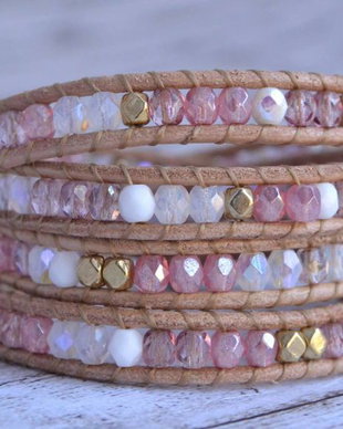 Bratara wrap cu snur de piele si cristale ''Rosaline''