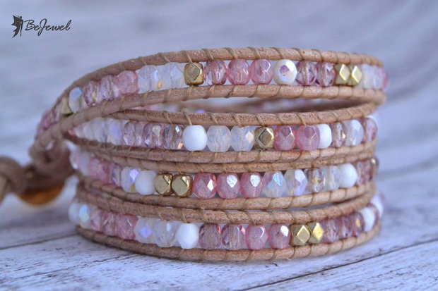 Bratara wrap cu snur de piele si cristale ''Rosaline''