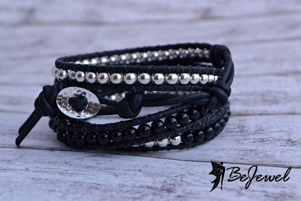 Bratara wrap cu snur de piele si pietre semipretioase ''Witchy witch''
