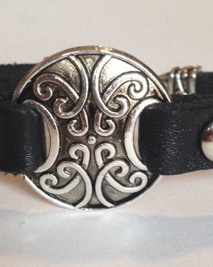 Bratara piele si conector rotund argint antichizat