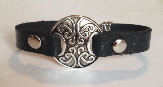 Bratara piele si conector rotund argint antichizat