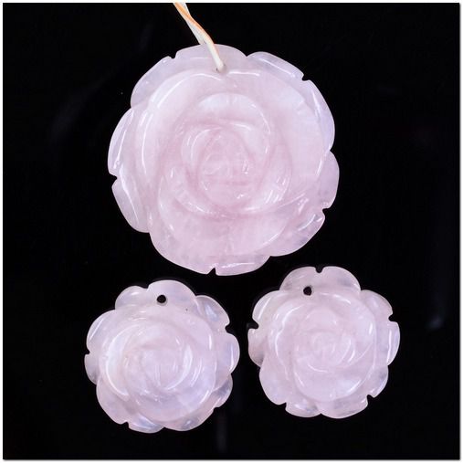 6412 - SET Pandantive / charms. flori sculptate, cuart roz