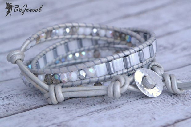 Bratara wrap din piele si cristale ''Ice Queen''  ----Rezervata CherryBlossoms
