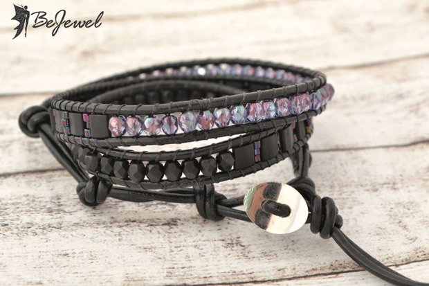 Bratara wrap snur de piele si cristale ''Pixie''