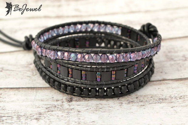 Bratara wrap snur de piele si cristale ''Pixie''