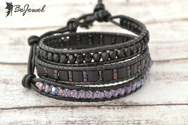 Bratara wrap snur de piele si cristale ''Pixie''