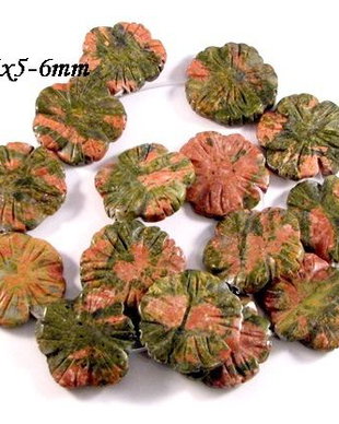 4623 - (4buc) Pandantiv / charms / margele, unakite, floare sculptata