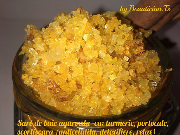 Sare de baie ayurveda - cu: turmeric, portocale, scortisoara (anticelulita, relax, detoxifiere)