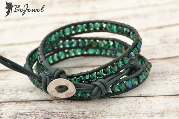 Bratara wrap snur de piele si cristale ''Peace of mind''
