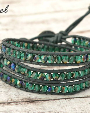 Bratara wrap snur de piele si cristale ''Peace of mind''