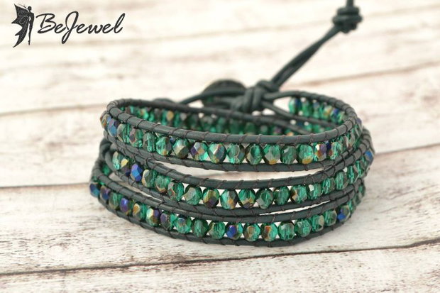 Bratara wrap snur de piele si cristale ''Peace of mind''