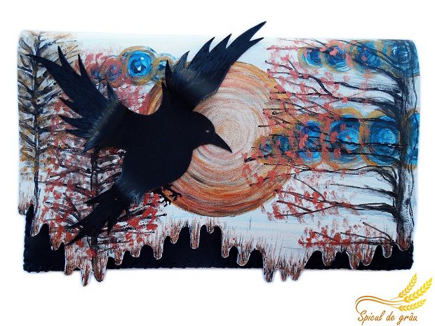 poseta plic handmade unicat din piele - The Raven