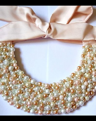 Colier statement nude/alb/ivory/roz pal
