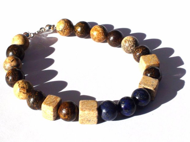 Bratara unisex / barbati din Argint 925, Lapis lazuli, Bronzit si Jasp Picture BR234