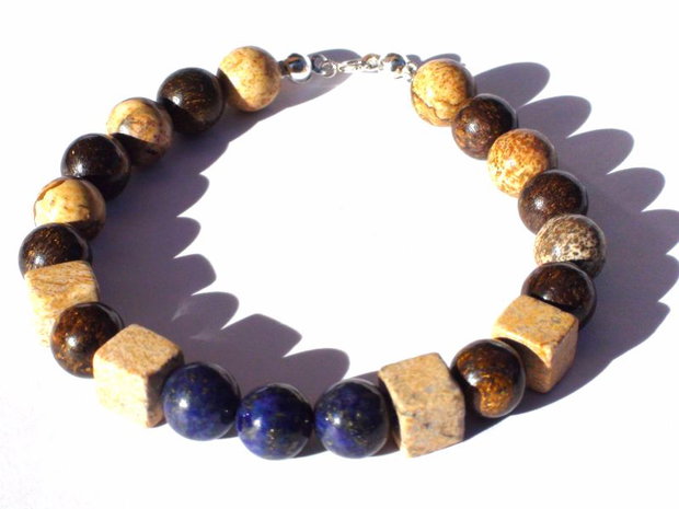 Bratara unisex / barbati din Argint 925, Lapis lazuli, Bronzit si Jasp Picture BR234