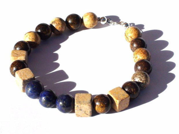 Bratara unisex / barbati din Argint 925, Lapis lazuli, Bronzit si Jasp Picture BR234