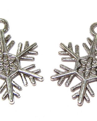 Pandantiv metalic, argintiu antichizat, fulg de nea, 29x19 mm