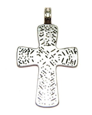 Pandantiv metalic, cruciulita, argintiu antichizat, 48x29 mm
