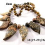 4799 - Jasp leopard skin, baza colier insirat temporar, frunze sculptate, sfere, maro cafeniu olive