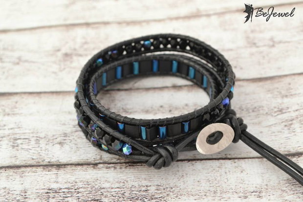 Bratara wrap snur de piele si cristale ''Black Cat''