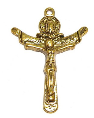 Pandantiv metalic, cruciulita, auriu antichizat, 34x24 mm