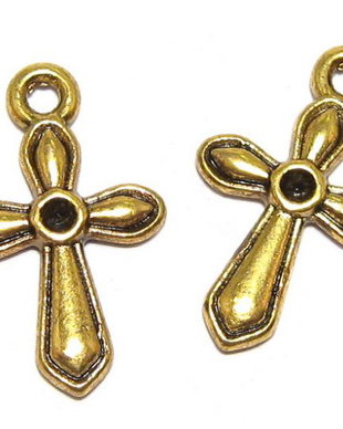 Pandantiv metalic, cruciulita, auriu antichizat, 19.5x12 mm