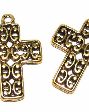 Pandantiv metalic, cruciulita, auriu antichizat, 22x16 mm