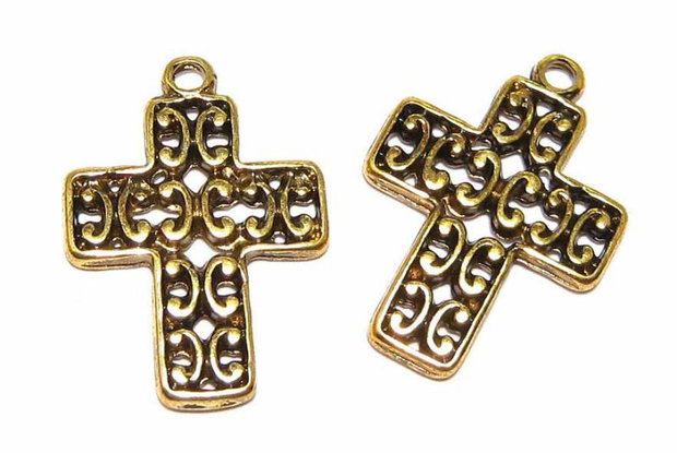 Pandantiv metalic, cruciulita, auriu antichizat, 22x16 mm