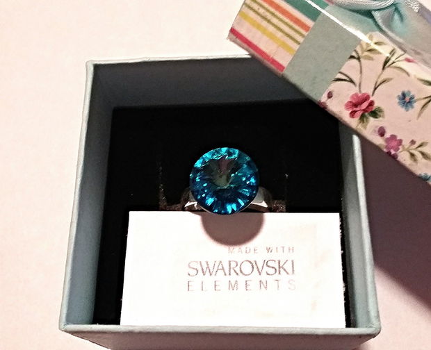 Inel argint 925 cu piatra Swarovski Rivoli 12mm