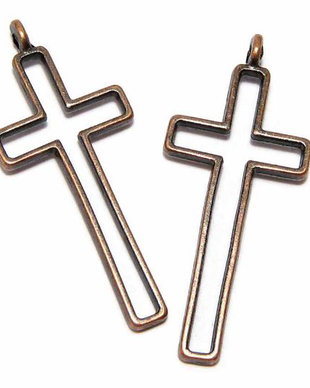 Pandantiv metalic, cruciulita, cupru, 42x16 mm