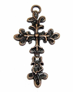 Pandantiv metalic, cruciulita, cupru, 47.5x25 mm