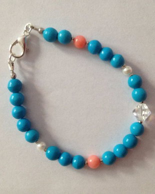 Bratara howlit albastru,coral roz,swarovski si perle