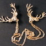 6490 - (SET) Accesoriu / brosa, aliaj metalic auriu, cap de cerb / ren
