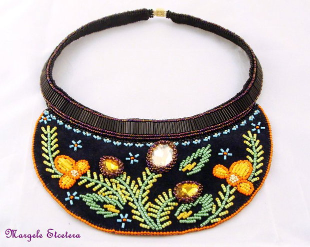 Colier etnic cu broderie traditional romaneasca UNICAT